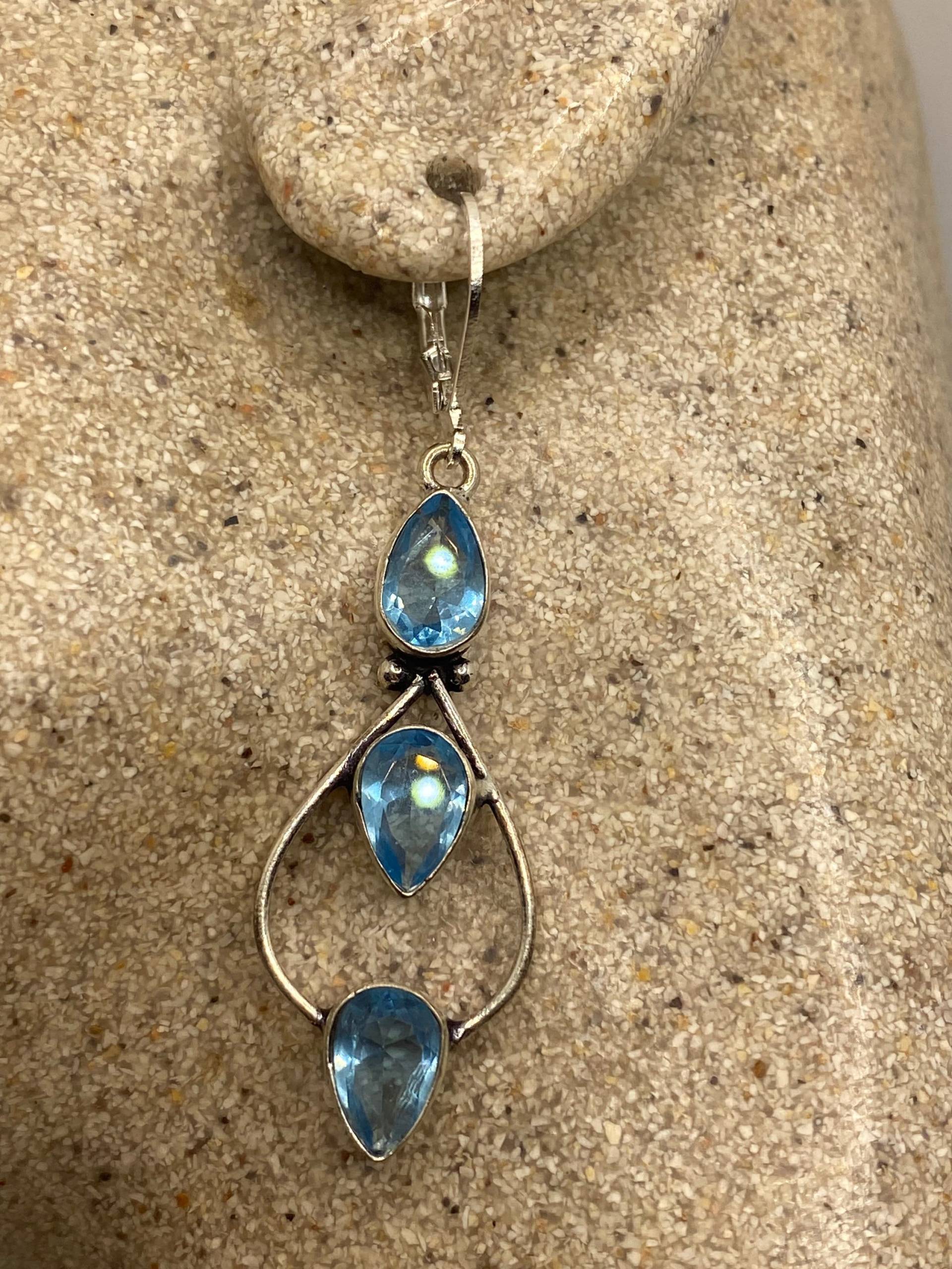 Vintage Blautopas Ohrringe | Ohrhaken 925 Sterling Silber Ohrhänger von NemesisJewelryNYC