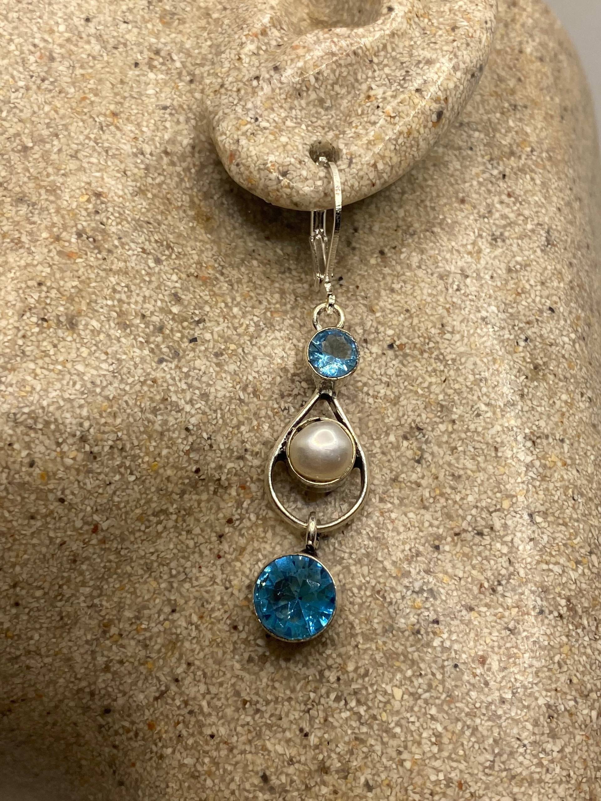 Vintage Blautopas Ohrringe | Ohrhaken 925 Sterling Silber Ohrhänger von NemesisJewelryNYC