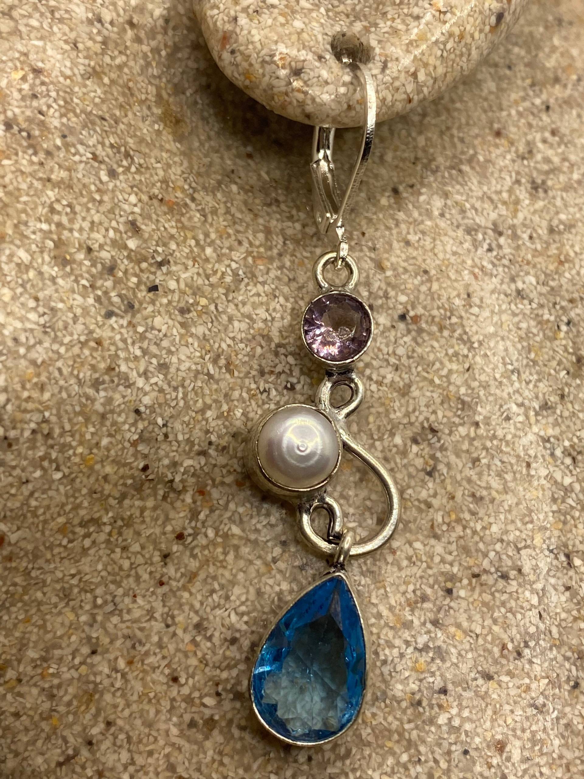 Vintage Blautopas Ohrringe | Ohrhaken 925 Sterling Silber Ohrhänger von NemesisJewelryNYC