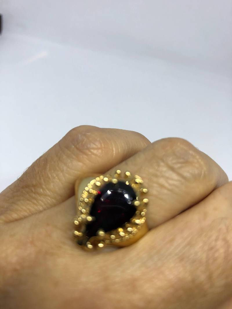 Vintage Boho Granat Ring Gold Fertig 925 Sterling Silber Cocktail Statement von NemesisJewelryNYC