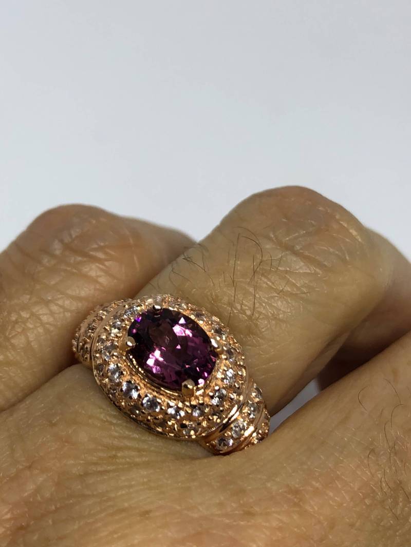 Vintage Boho Rhodolite Granat Weißer Saphir 925 Sterling Silber Ring Rose Gold von NemesisJewelryNYC
