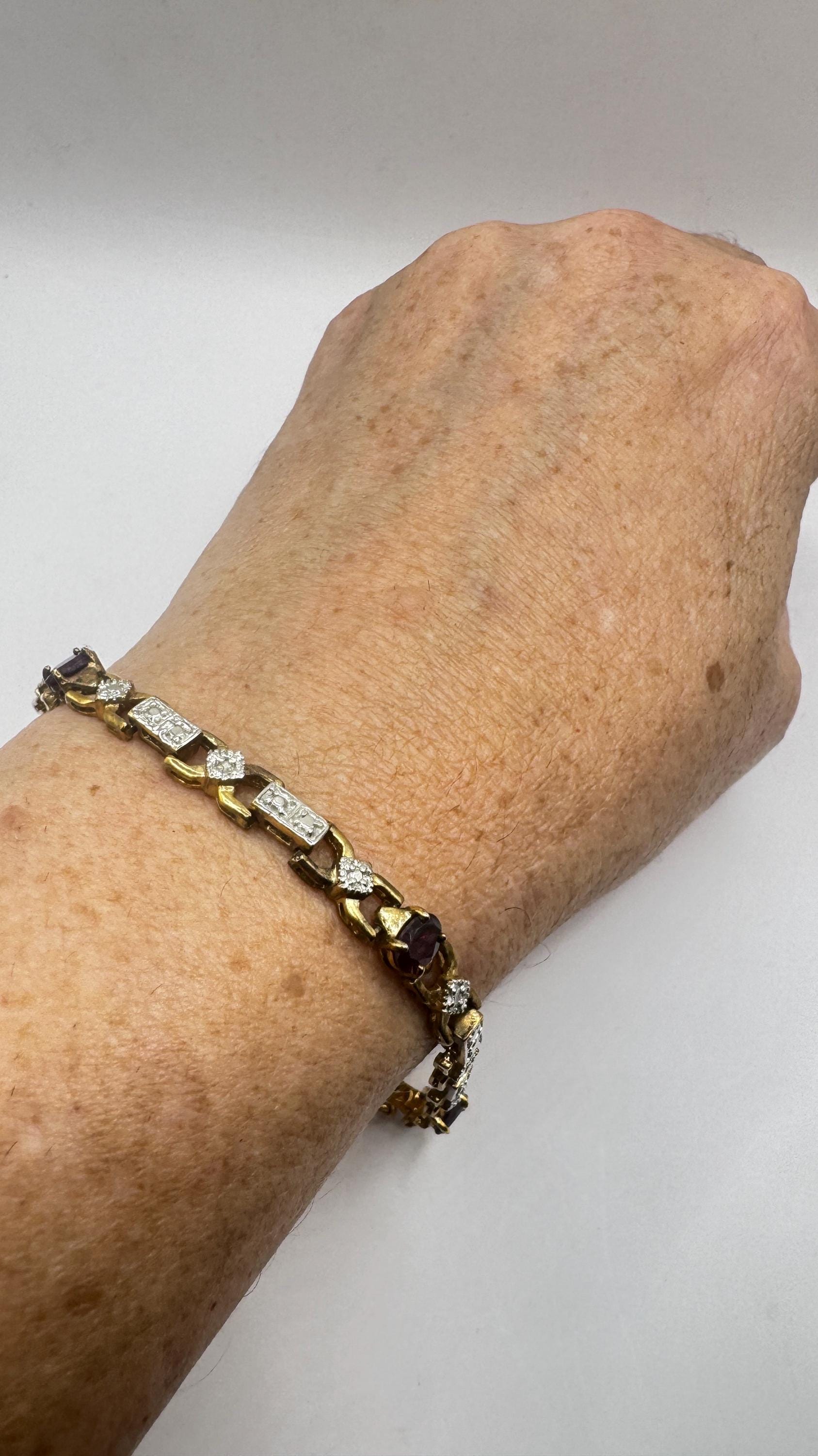 Vintage Boho Roter Granat Armband Vergoldet 925 Sterling Silber von NemesisJewelryNYC