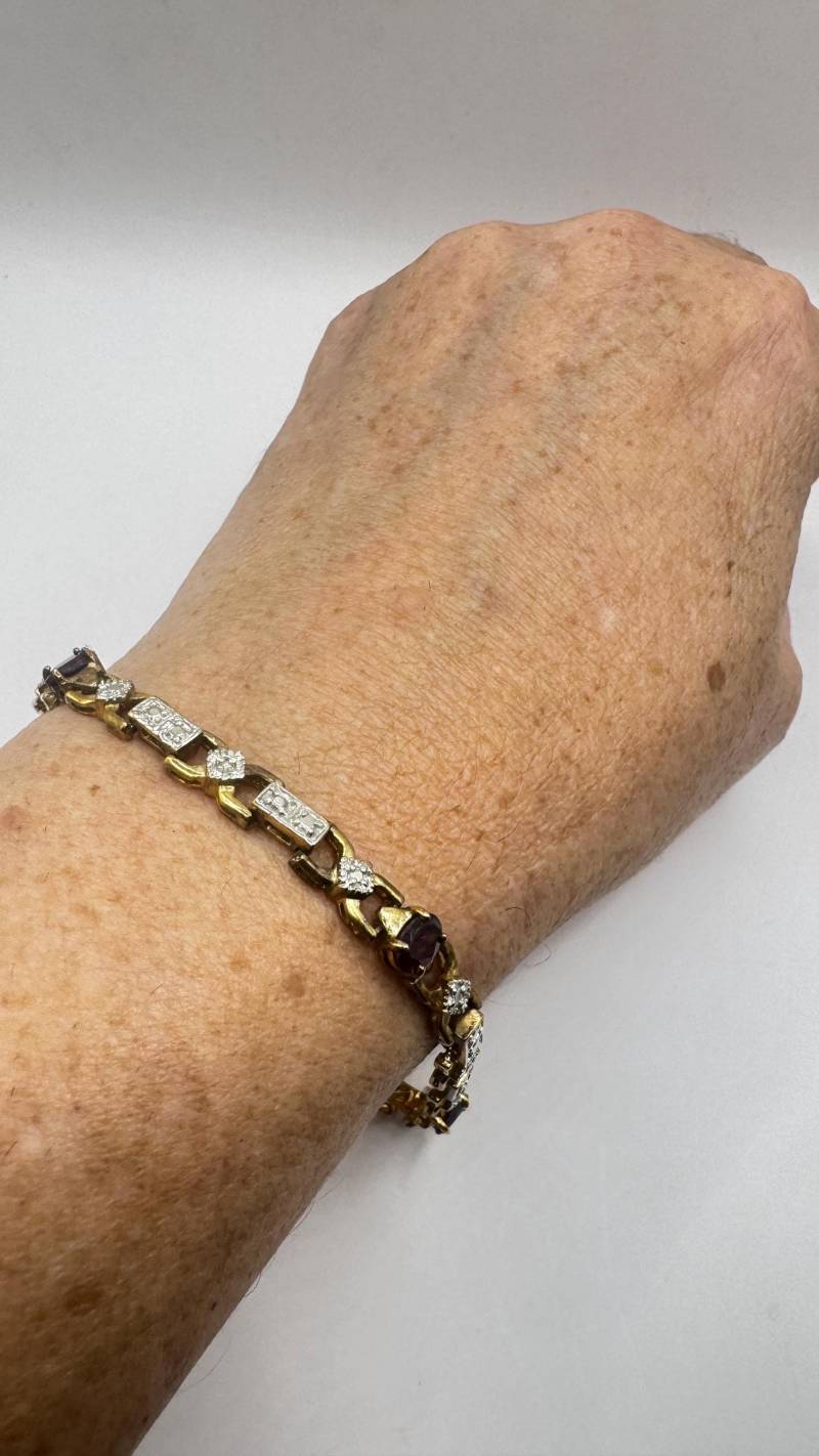 Vintage Boho Roter Granat Armband Vergoldet 925 Sterling Silber von NemesisJewelryNYC