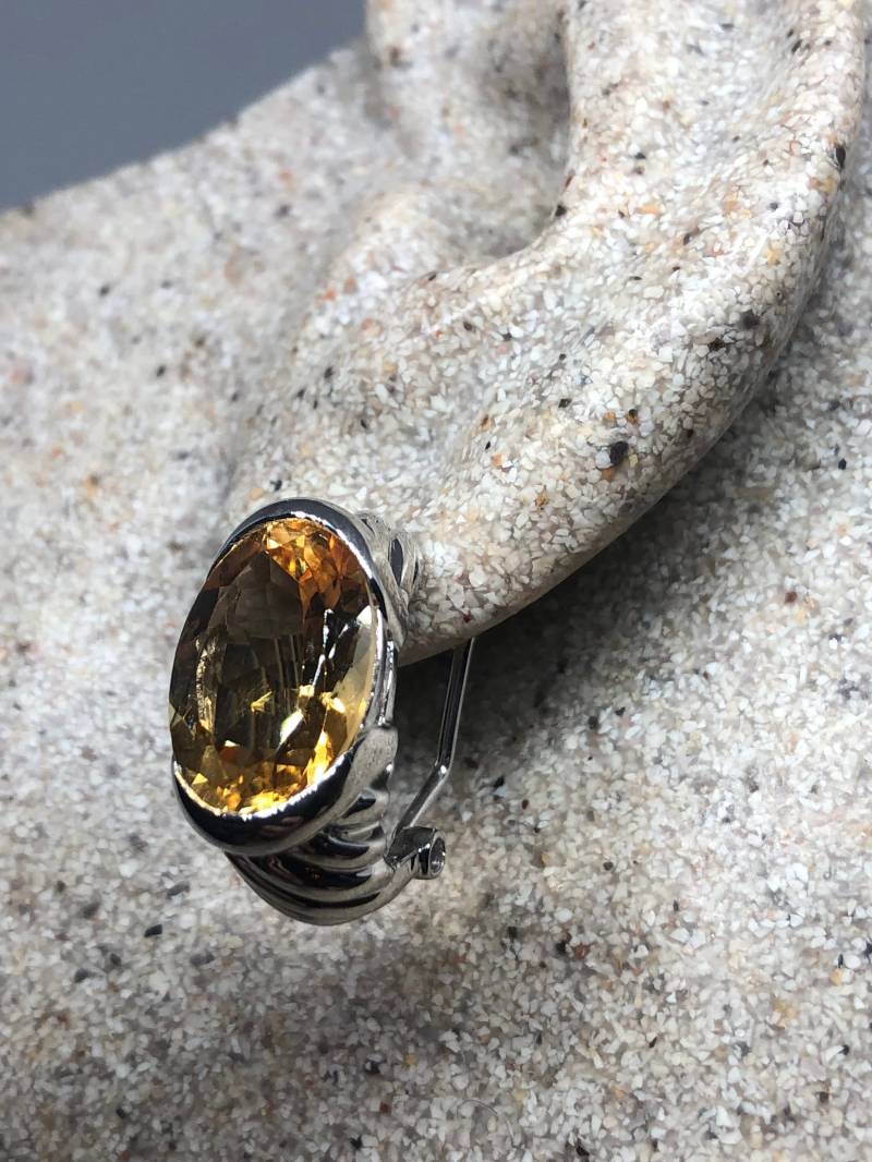 Vintage Citrin Ohrringe 925 Sterling Silber Deko Knopf Ohrstecker von NemesisJewelryNYC