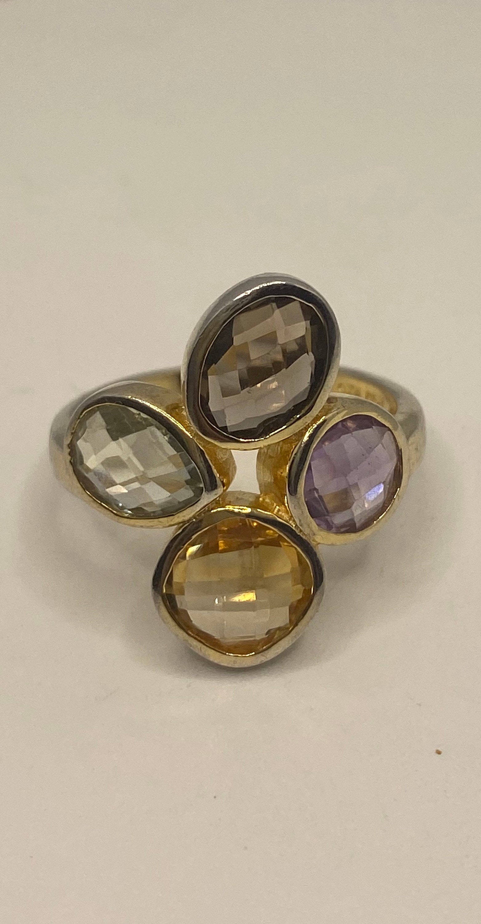 Vintage Citrin Rauchtopas Grün Und Lila Amethyst 925 Sterling Silber Ring von NemesisJewelryNYC