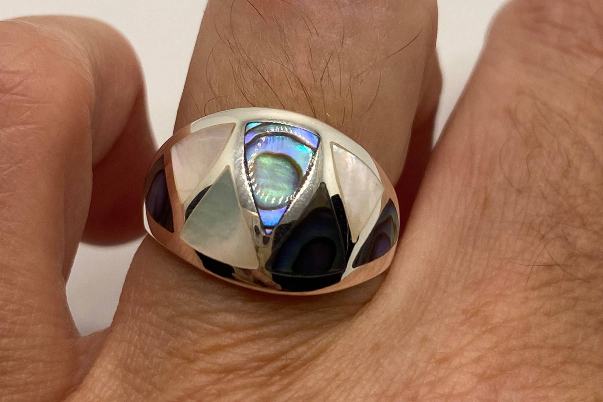 Vintage Deko Abalone Perlmutt Ring 925 Sterling Silber von NemesisJewelryNYC