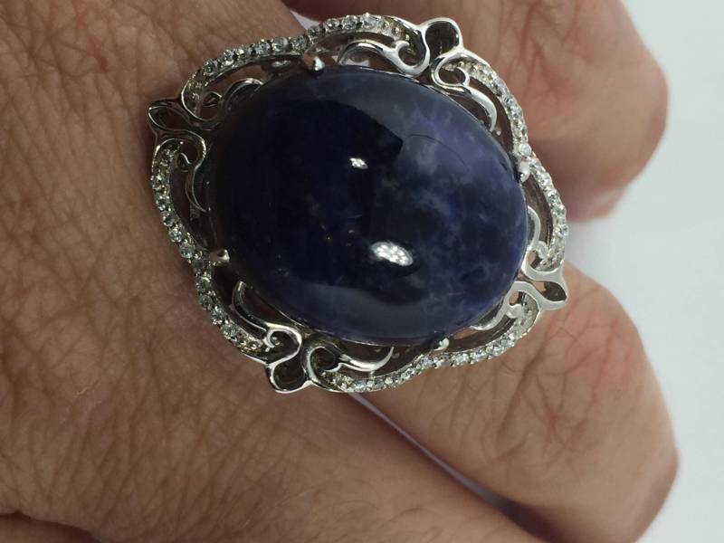 Vintage Echte Blaue Sodalith 925 Sterling Silber Ring von NemesisJewelryNYC
