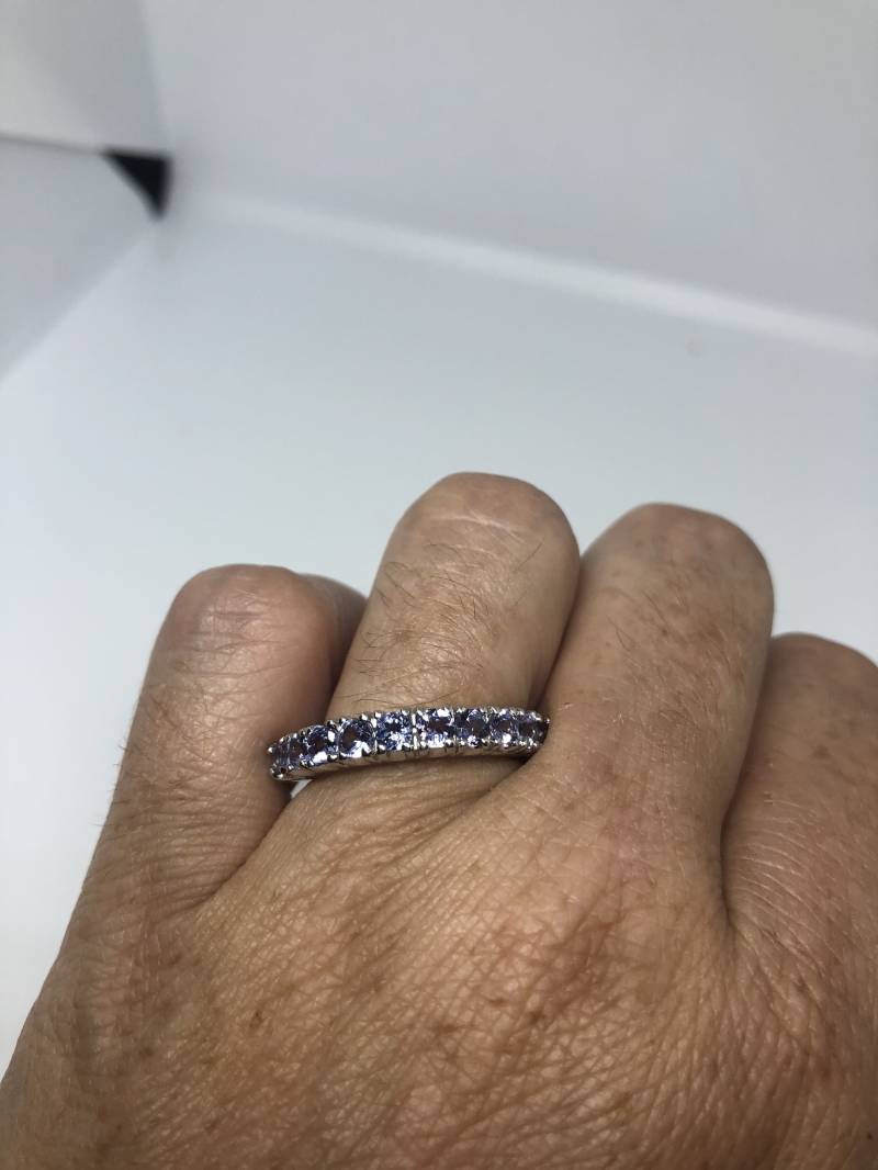 Vintage Echte Blaue Topas Goldene 925 Sterling Silber Eternity Ehering von NemesisJewelryNYC