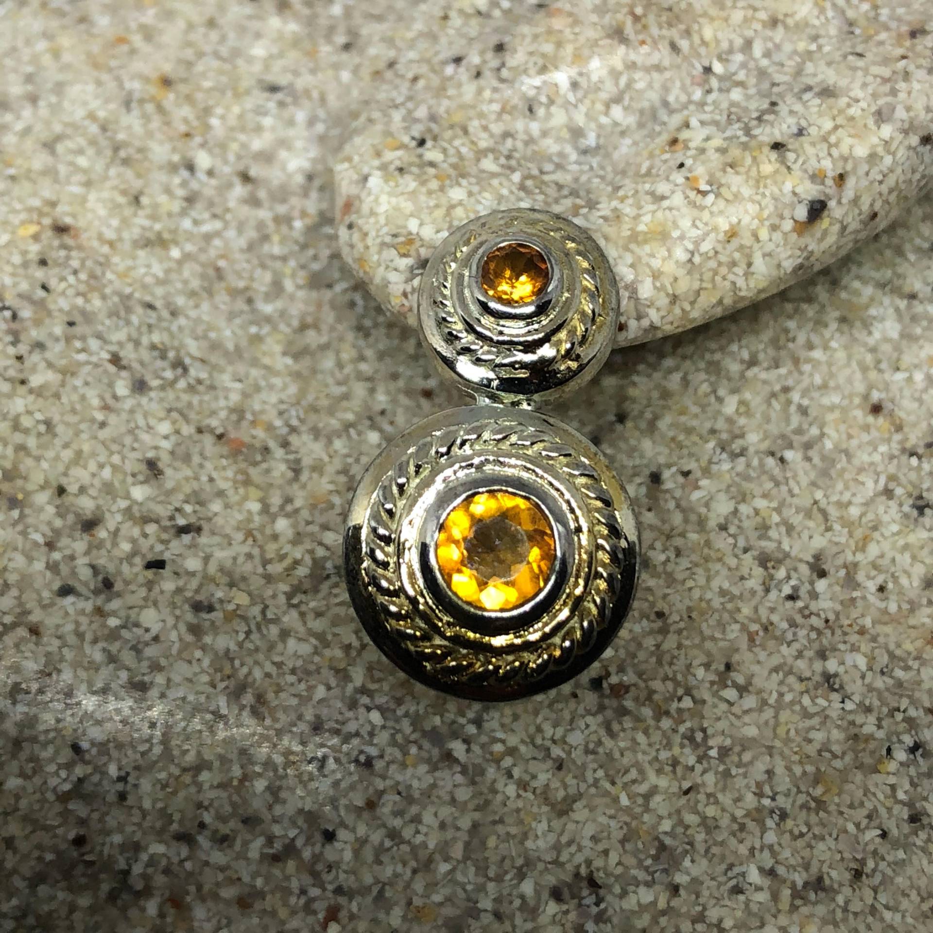 Vintage Echte Citrin Edelstein 925 Sterling Silber Tropfen Ohrringe von NemesisJewelryNYC