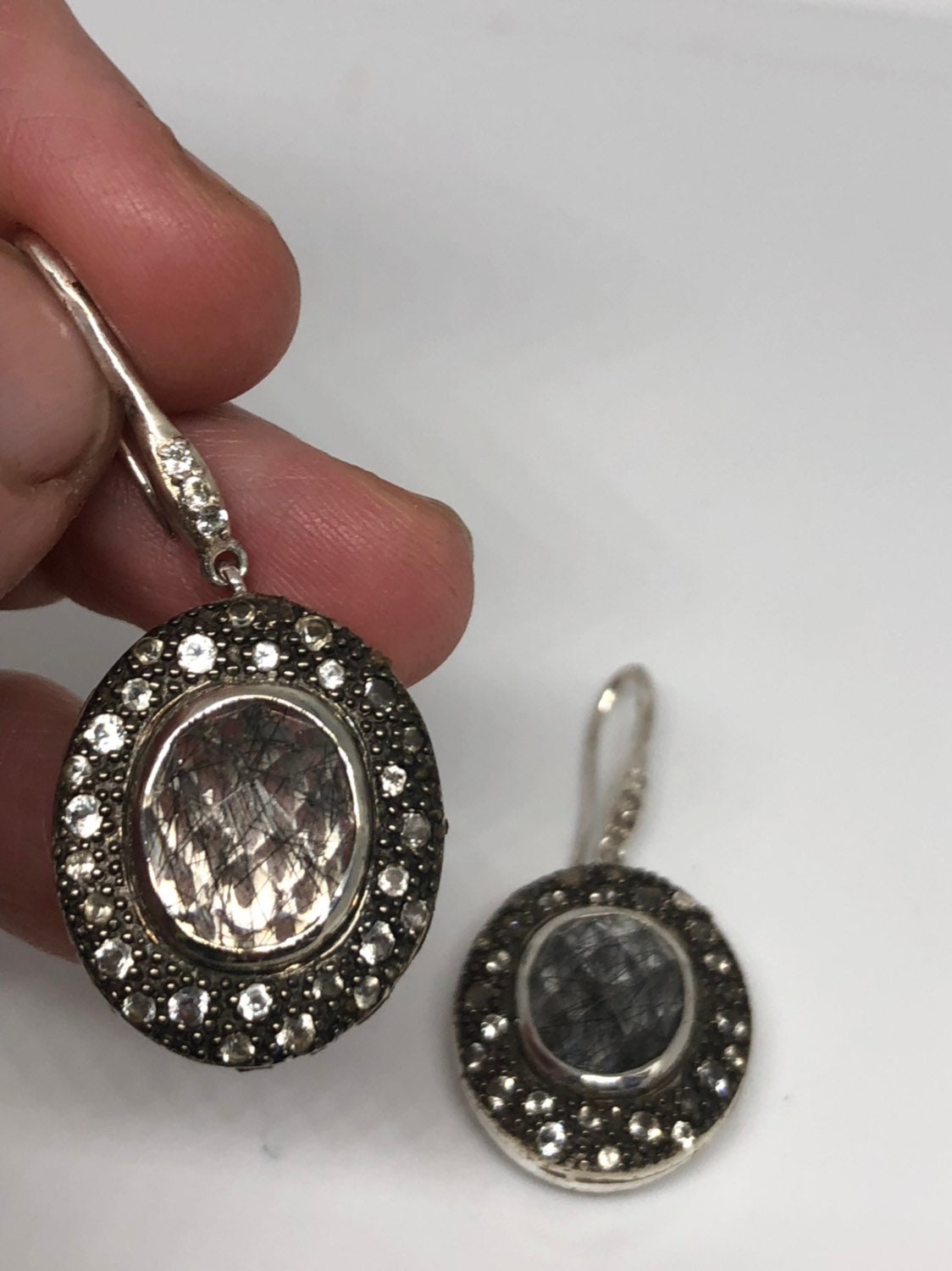 Vintage Echte Facettierte Turmalin Quarz 925 Sterling Silber Deco Ohrringe Baumeln von NemesisJewelryNYC