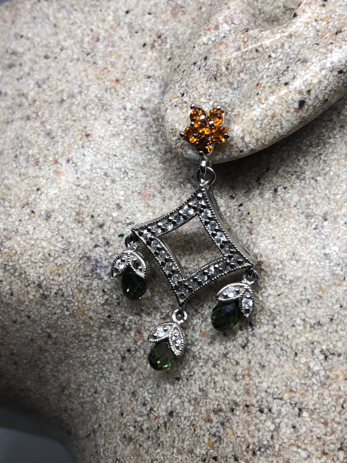 Vintage Echte Grüne Amethyst Und Citrin 925 Sterling Silber Chandelier Ohrringe von NemesisJewelryNYC