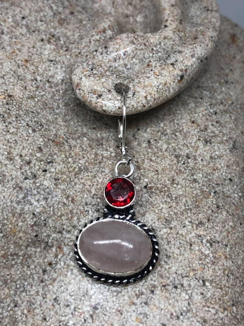 Vintage Echte Rosenquarz Edelstein Filigrane Sterling Silber Lever Zurück Baumeln Ohrringe von NemesisJewelryNYC