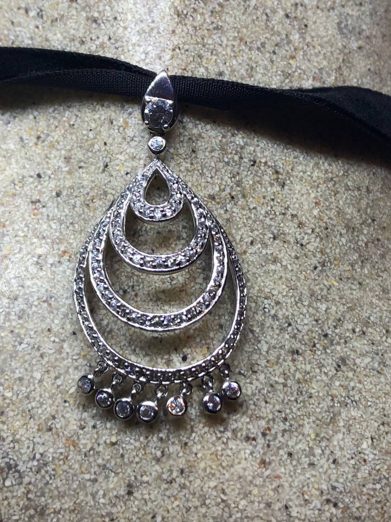 Vintage Echte Weiße Saphir 925 Sterling Silber Deco Baumeln Anhänger Halskette von NemesisJewelryNYC