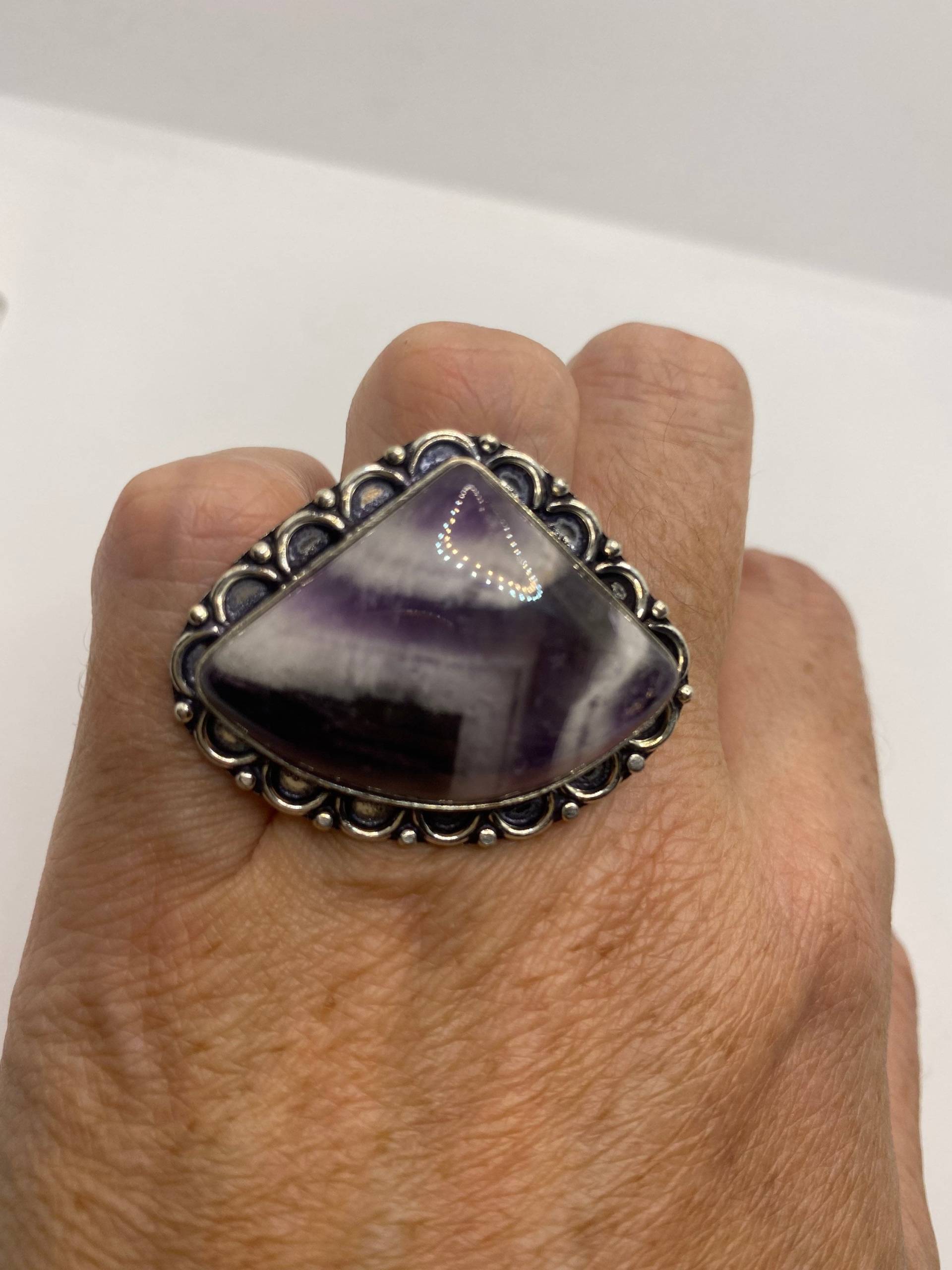 Vintage Echter Amethyst Spitzen Achat Ring von NemesisJewelryNYC