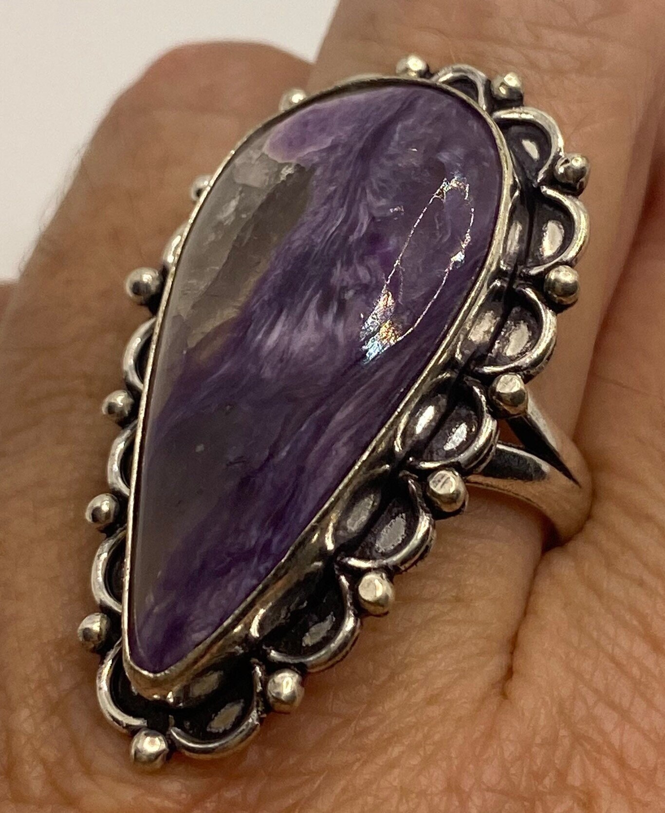 Vintage Echter Amethyst Spitzen Achat Ring von NemesisJewelryNYC