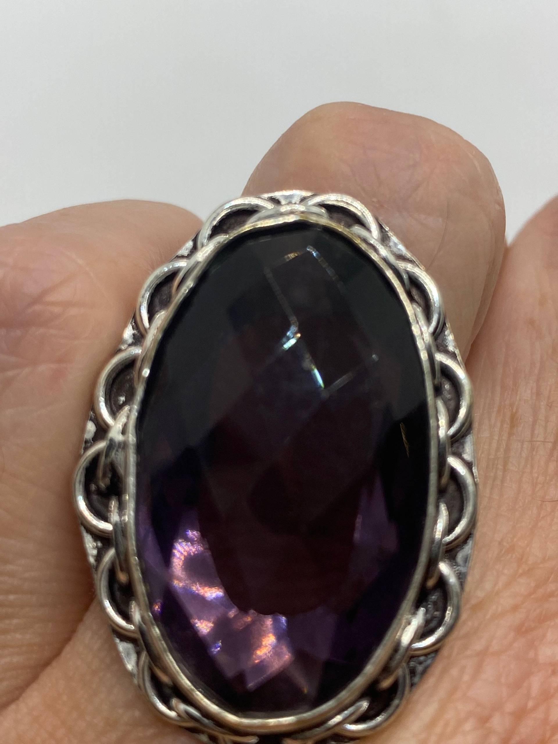 Vintage Echter Lila Amethyst Glas Ring Größe 7, 25 von NemesisJewelryNYC