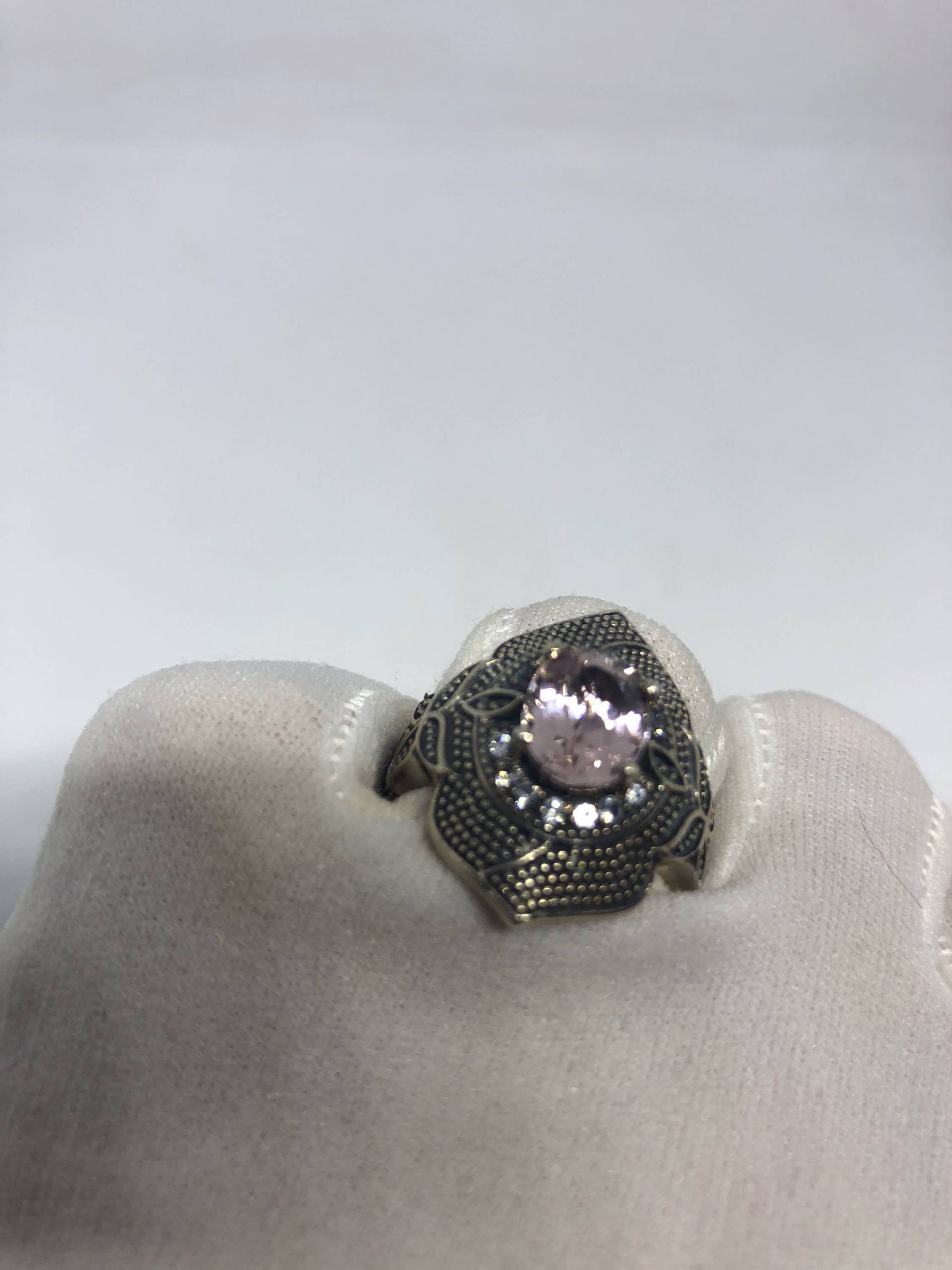 Vintage Echter Rosenquarz 925 Sterling Silber Ring von NemesisJewelryNYC