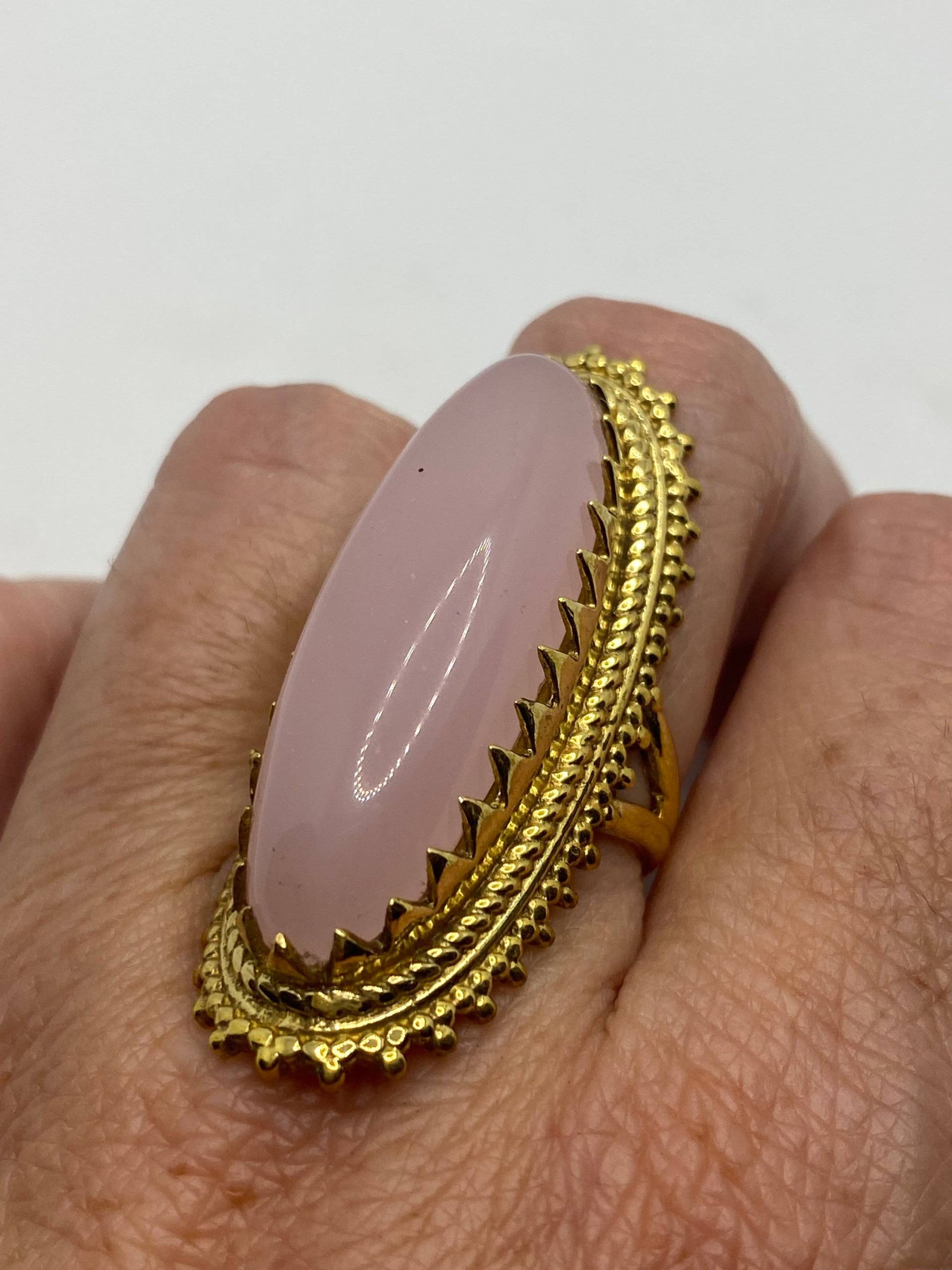 Vintage Echter Rosenquarz Golden Bronze Ring von NemesisJewelryNYC