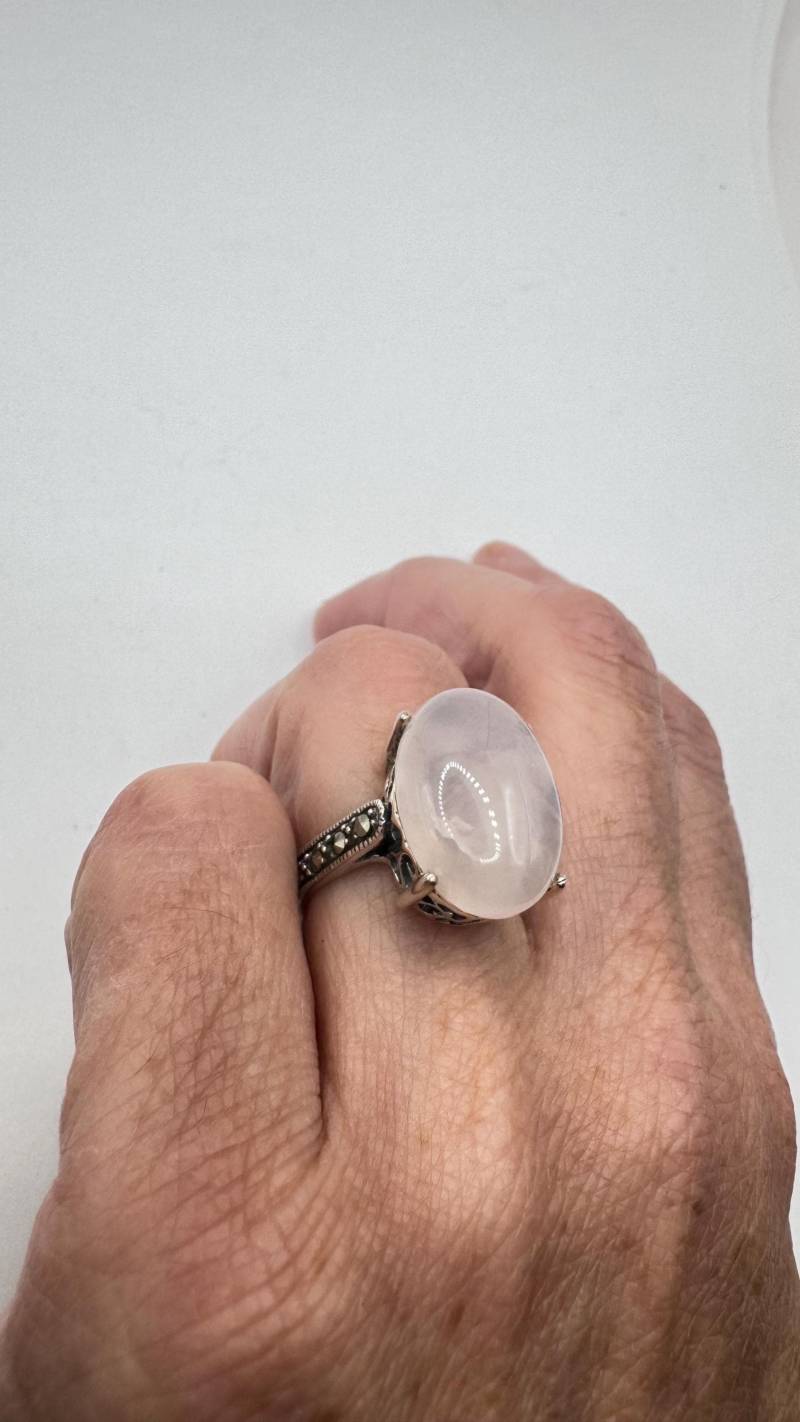 Vintage Echter Rosenquarz Markasit 925 Sterling Silber Ring von NemesisJewelryNYC