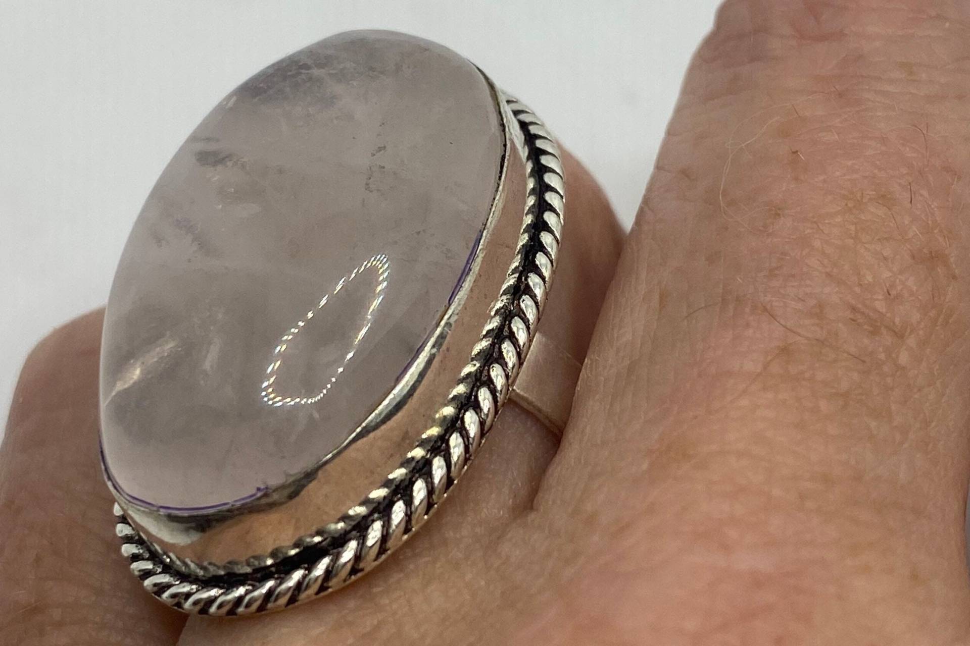 Vintage Echter Rosenquarz Silber Ring von NemesisJewelryNYC