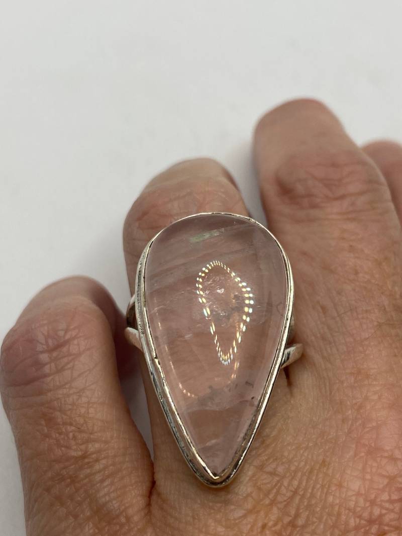 Vintage Echter Rosenquarz Silber Ring von NemesisJewelryNYC