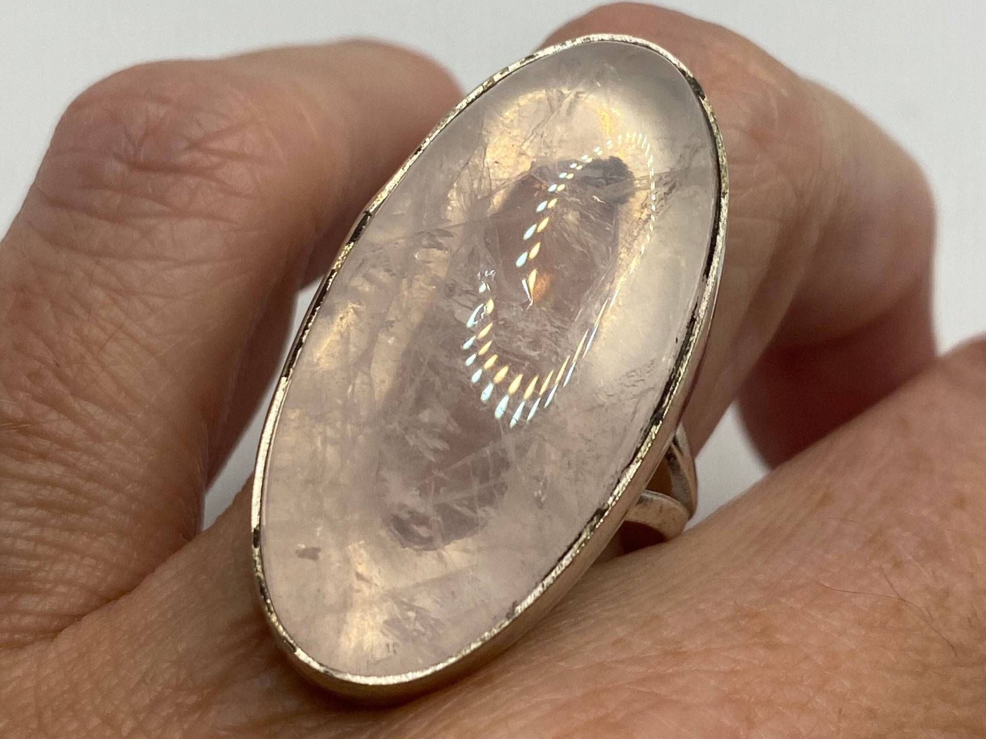 Vintage Echter Rosenquarz Silber Ring von NemesisJewelryNYC