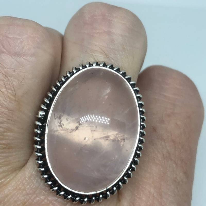 Vintage Echter Rosenquarz Silber Ring von NemesisJewelryNYC