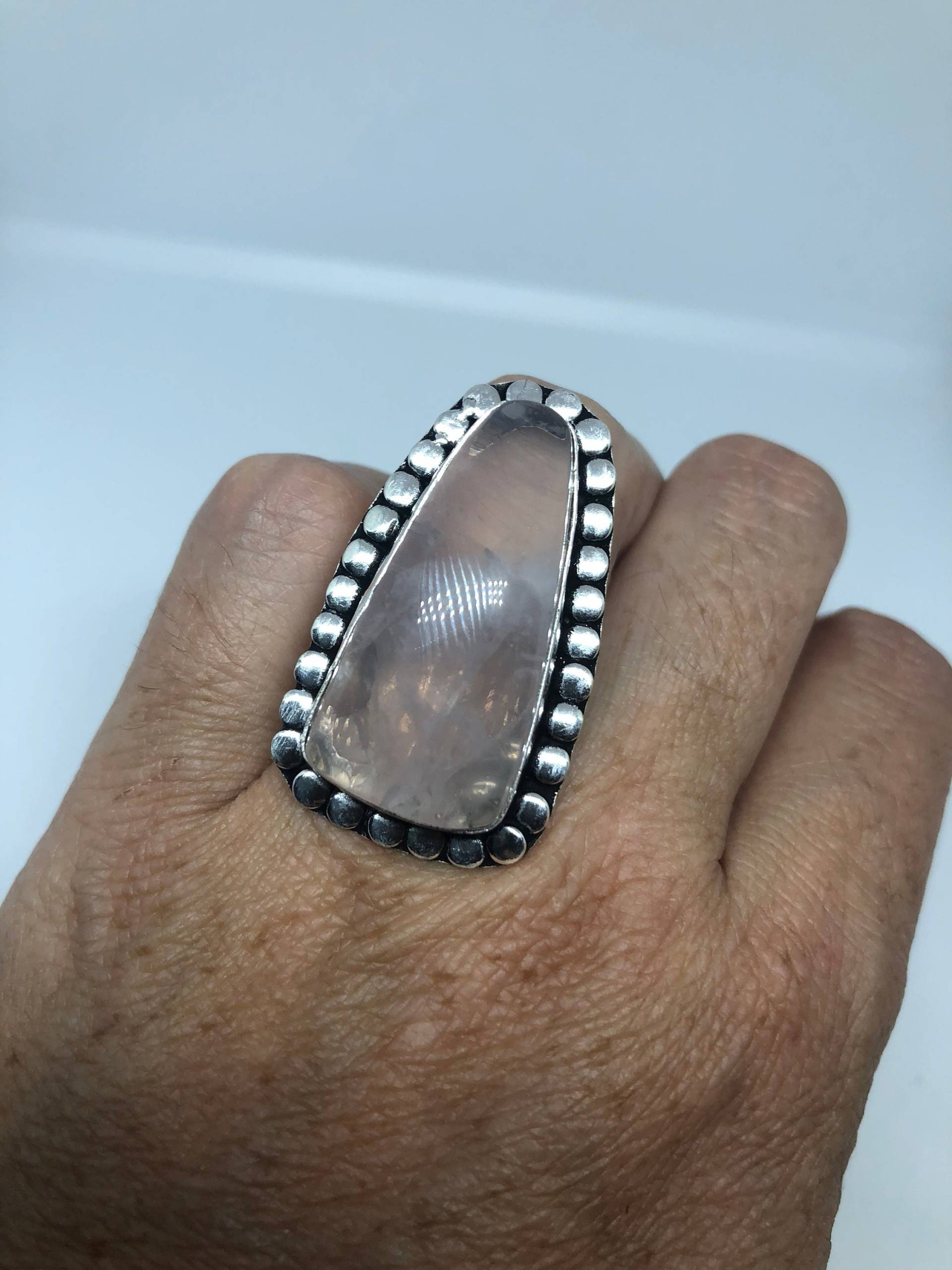 Vintage Echter Rosenquarz Silber Ring von NemesisJewelryNYC