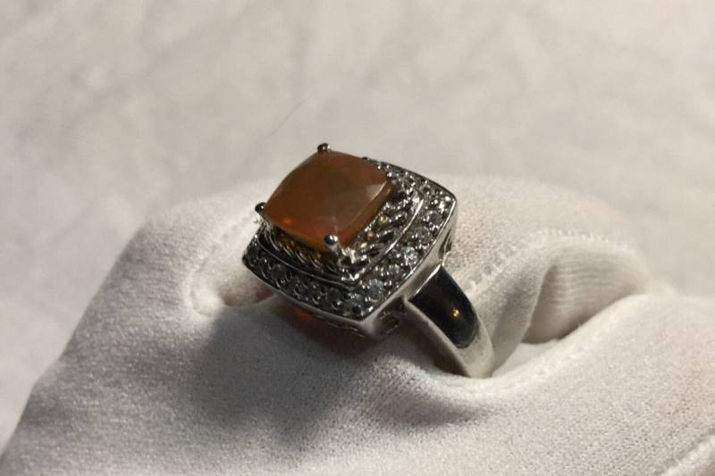 Vintage Feueropal Ring Weißer Saphir 925 Sterling Silber Cocktail von NemesisJewelryNYC