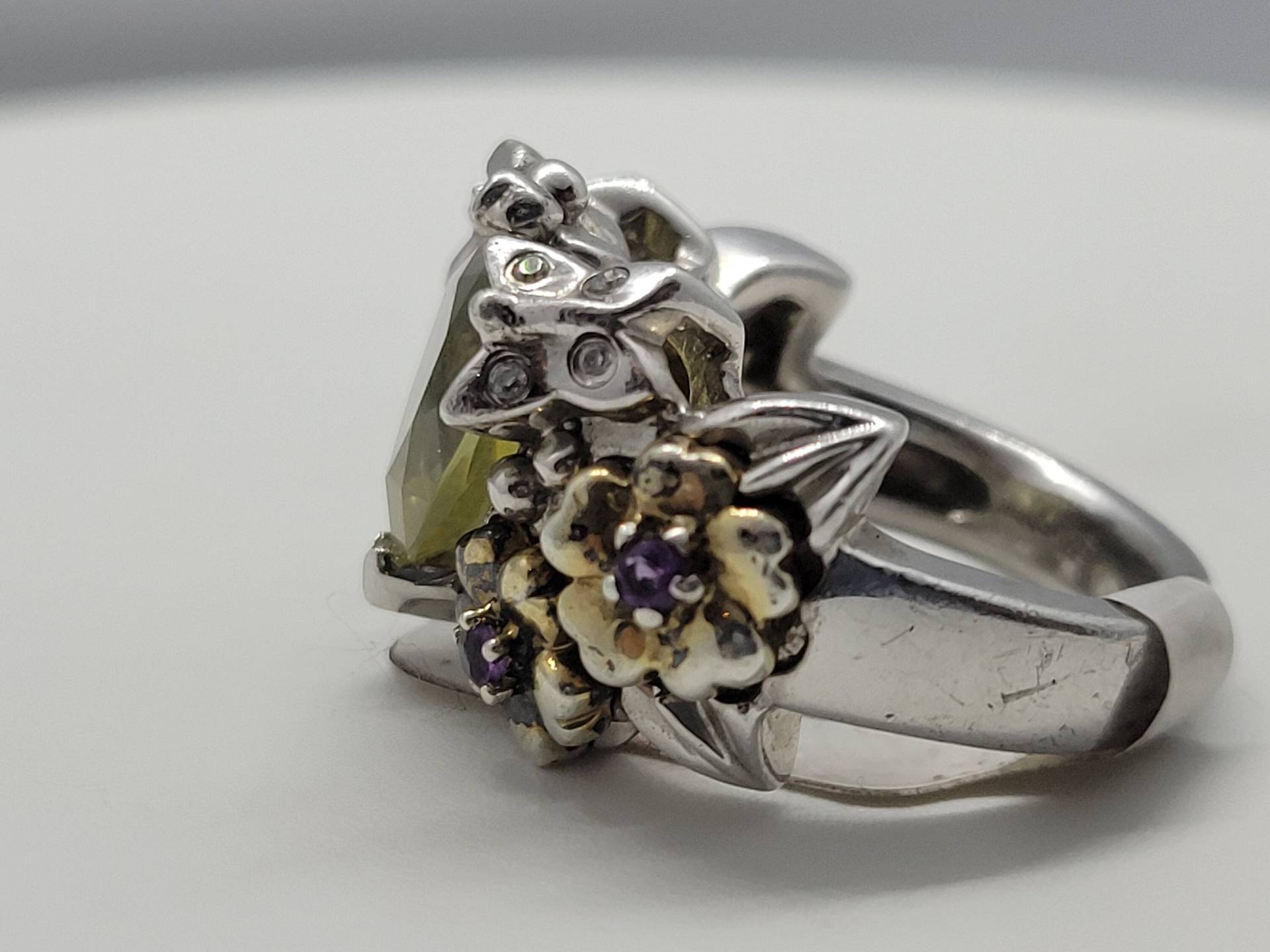 Vintage Gelb Quarz Und Amethyst Ring in 925 Sterling Silber Mit 14K Akzent Weißen Saphiren Vintage Gelb Quarz Und Amethyst Ring in 925 Sterling Silber Mit 14K Akzent Weißen Saphiren von NemesisJewelryNYC