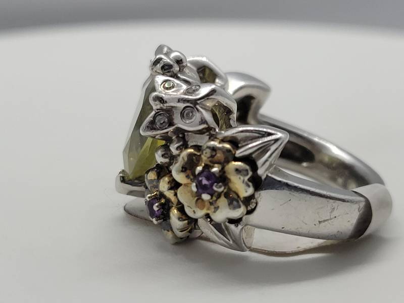Vintage Gelb Quarz Und Amethyst Ring in 925 Sterling Silber Mit 14K Akzent Weißen Saphiren von NemesisJewelryNYC
