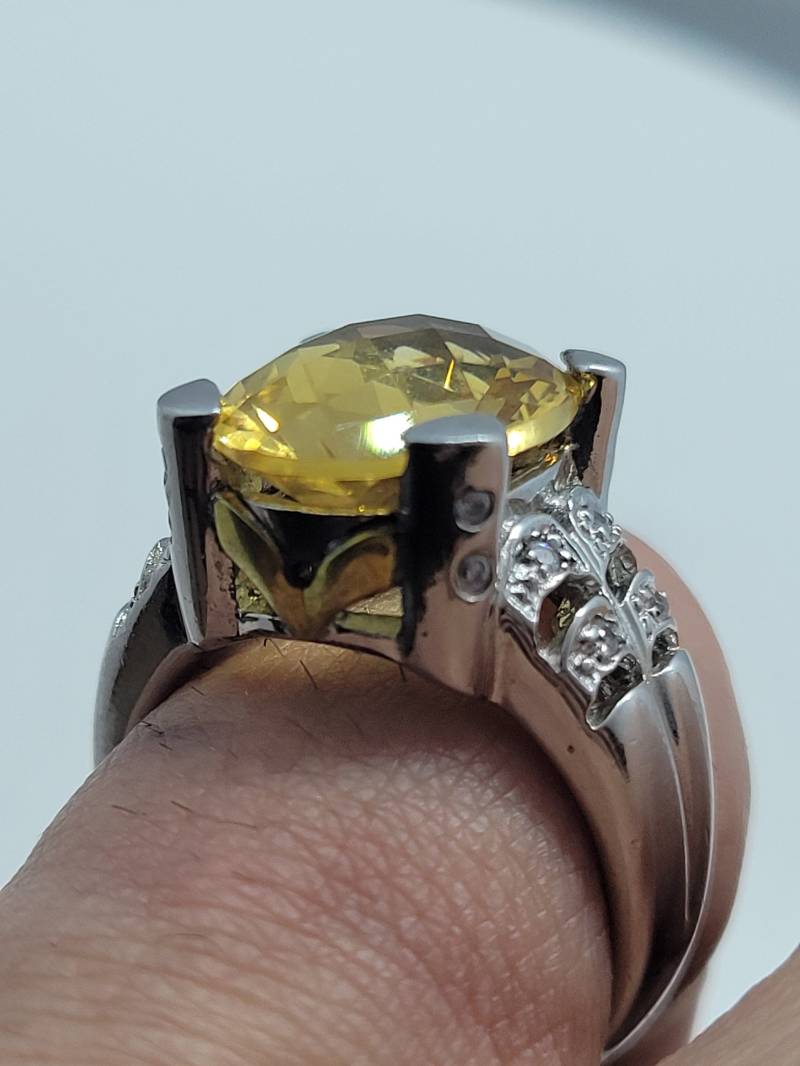 Vintage Gelber Citrin Und Weißer Saphir Statement Ring Aus 925 Sterling Silber Mit 14K Gold Akzent von NemesisJewelryNYC