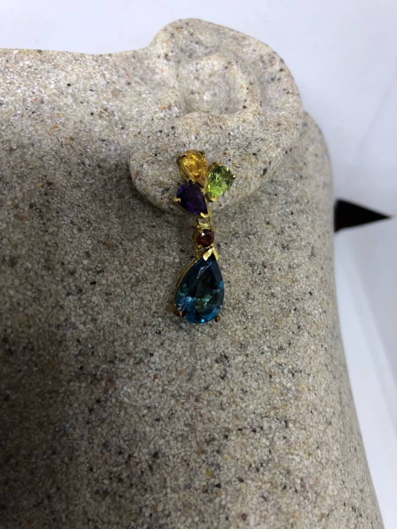 Vintage Gemischt Echte Blaue Gemischte Edelstein Filigrane 925 Sterling Silber Kronleuchter Ohrringe von NemesisJewelryNYC