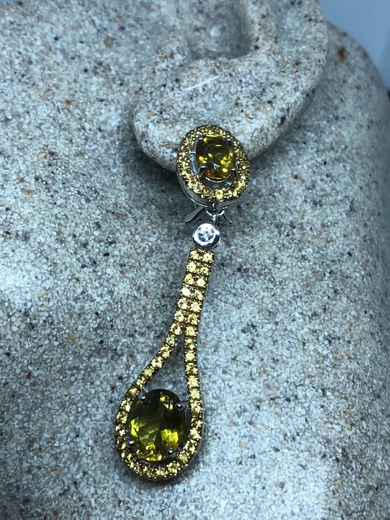 Vintage Gemischt Echte Lemon Quarz Citrin Edelstein Filigrane 925 Sterling Silber Kronleuchter Ohrringe von NemesisJewelryNYC