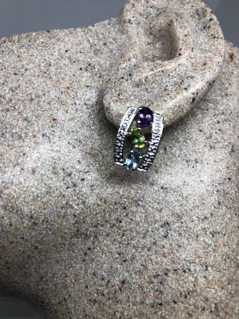 Vintage Gemischte Echte Edelstein Filigree 925 Sterling Silber Dangle Button Ohrringe von NemesisJewelryNYC