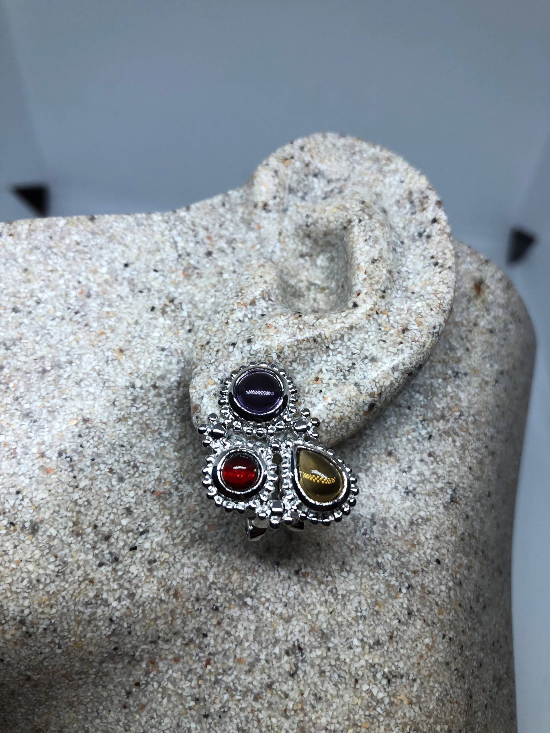 Vintage Gemischte Echte Edelstein Filigree 925 Sterling Silber Dangle Button Ohrringe von NemesisJewelryNYC