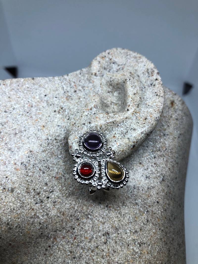 Vintage Gemischte Echte Edelstein Filigree 925 Sterling Silber Dangle Button Ohrringe von NemesisJewelryNYC