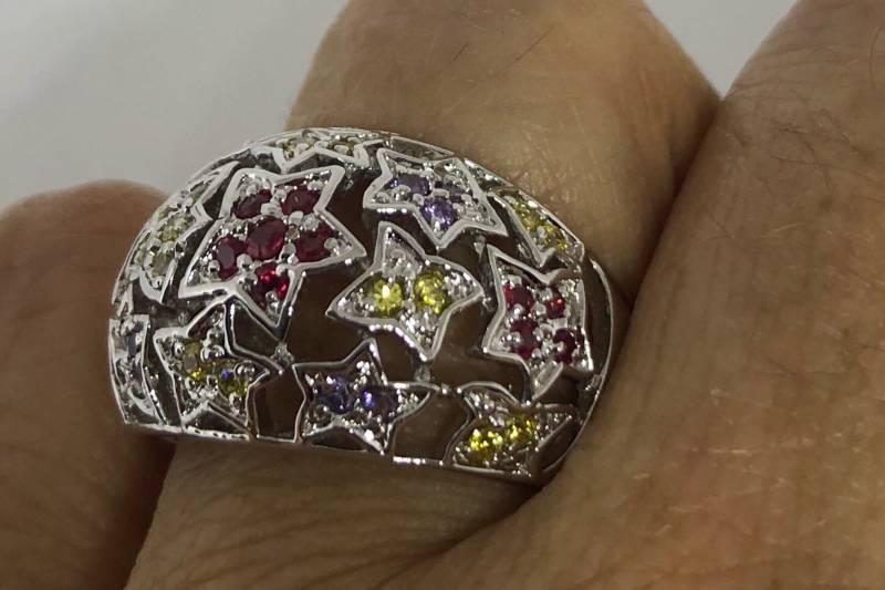 Vintage Gemischte Echte Edelsteine 925 Sterling Silber Ring von NemesisJewelryNYC