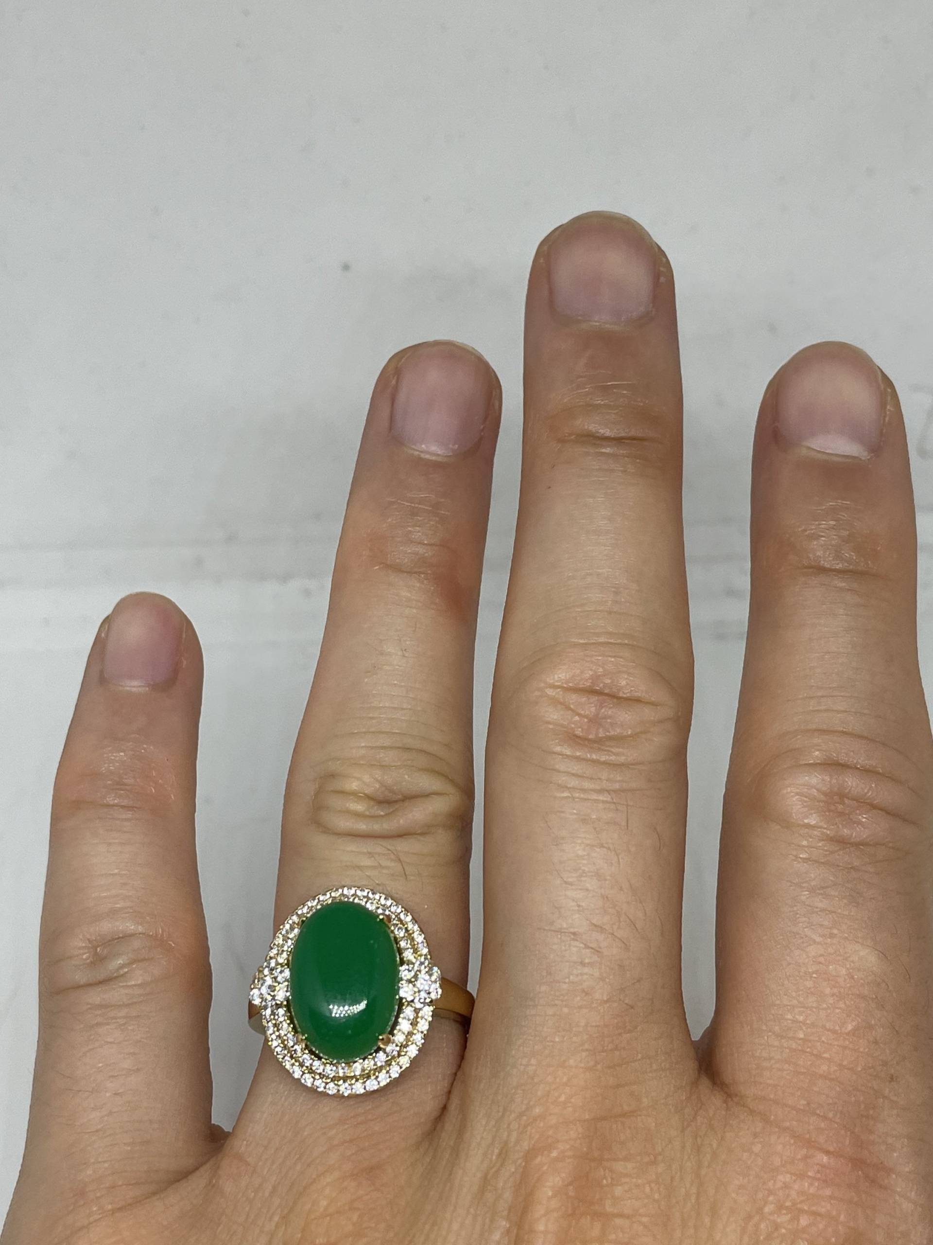 Vintage Glück Grün Nephrit Jade Vergoldet Cocktail Ring von NemesisJewelryNYC