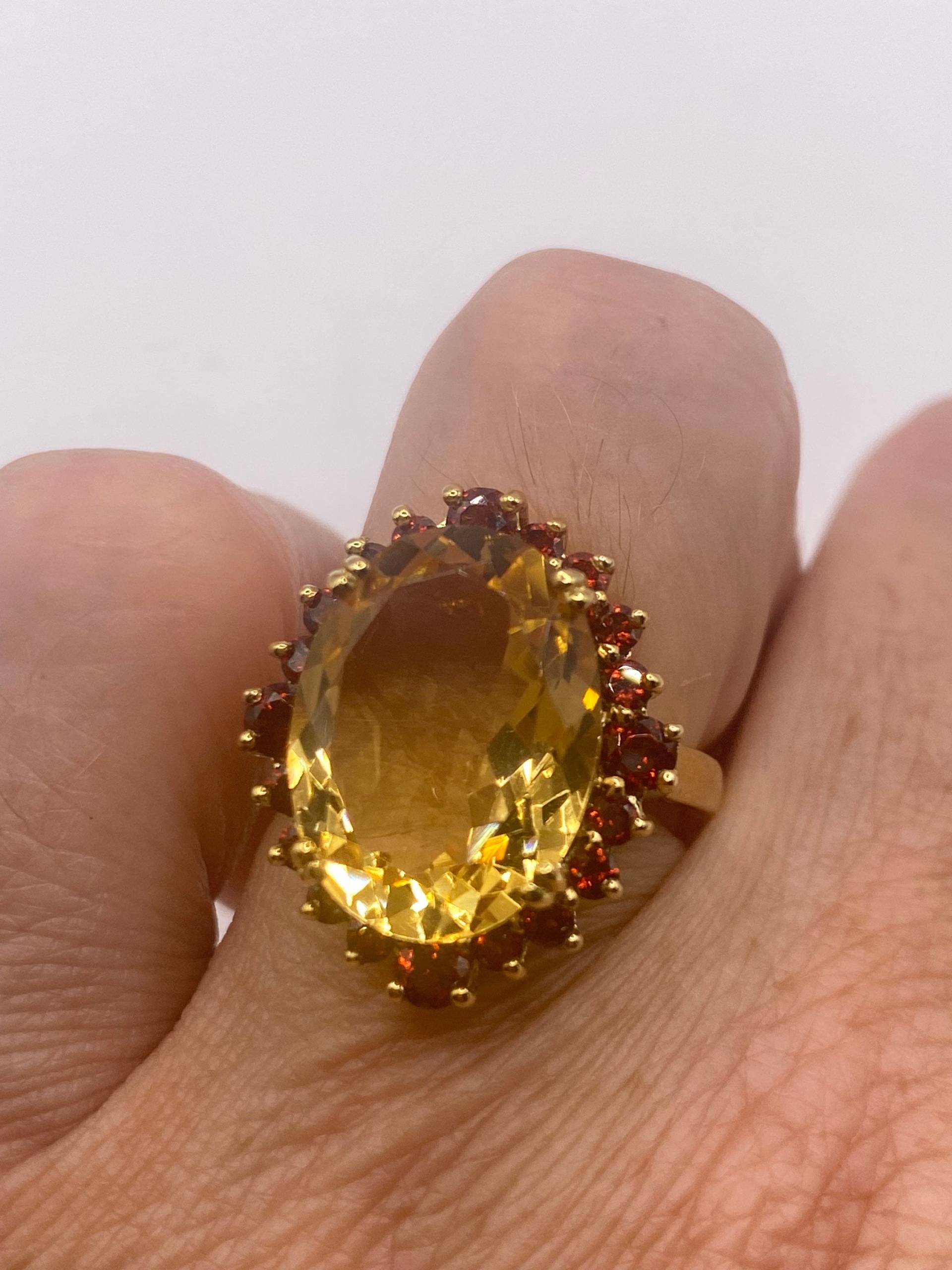 Vintage Golden Citrin Und Roter Granat 925 Gold Sterling Silber Ring Vintage Golden Citrin Und Roter Granat 925 Gold Sterling Silber Ring von NemesisJewelryNYC