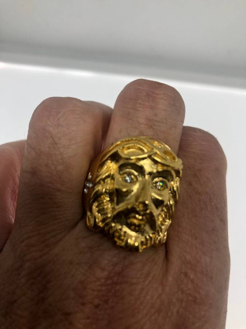Vintage Goldener Jesus Herrenring von NemesisJewelryNYC