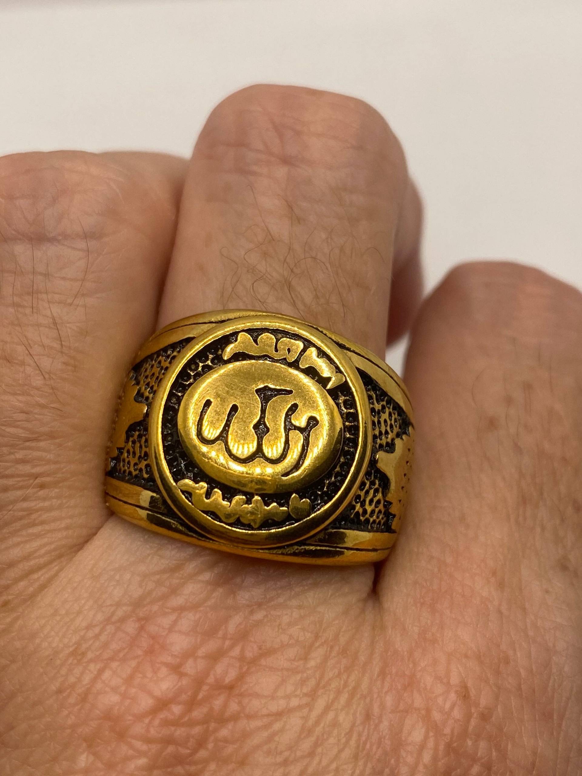 Vintage Gothic Golden Edelstahl Muslim Stern Cresant Herren Ring von NemesisJewelryNYC