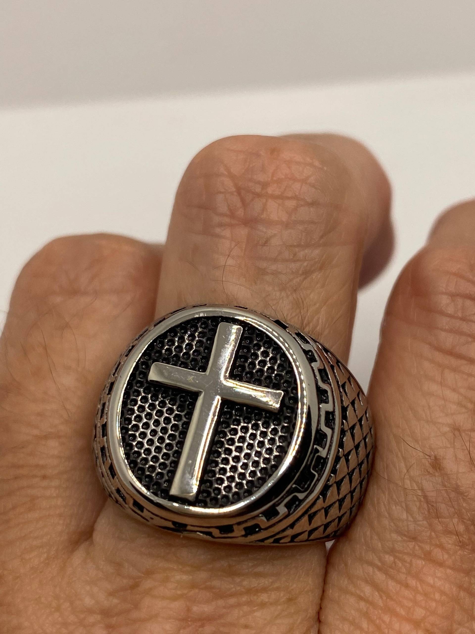 Vintage Gothic Kreuz Herren Ring Silber Edelstahl von NemesisJewelryNYC