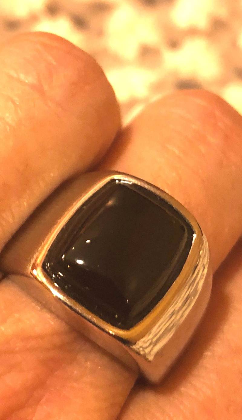 Vintage Gothic Schwarzer Onyx Edelstahl Herrenring von NemesisJewelryNYC