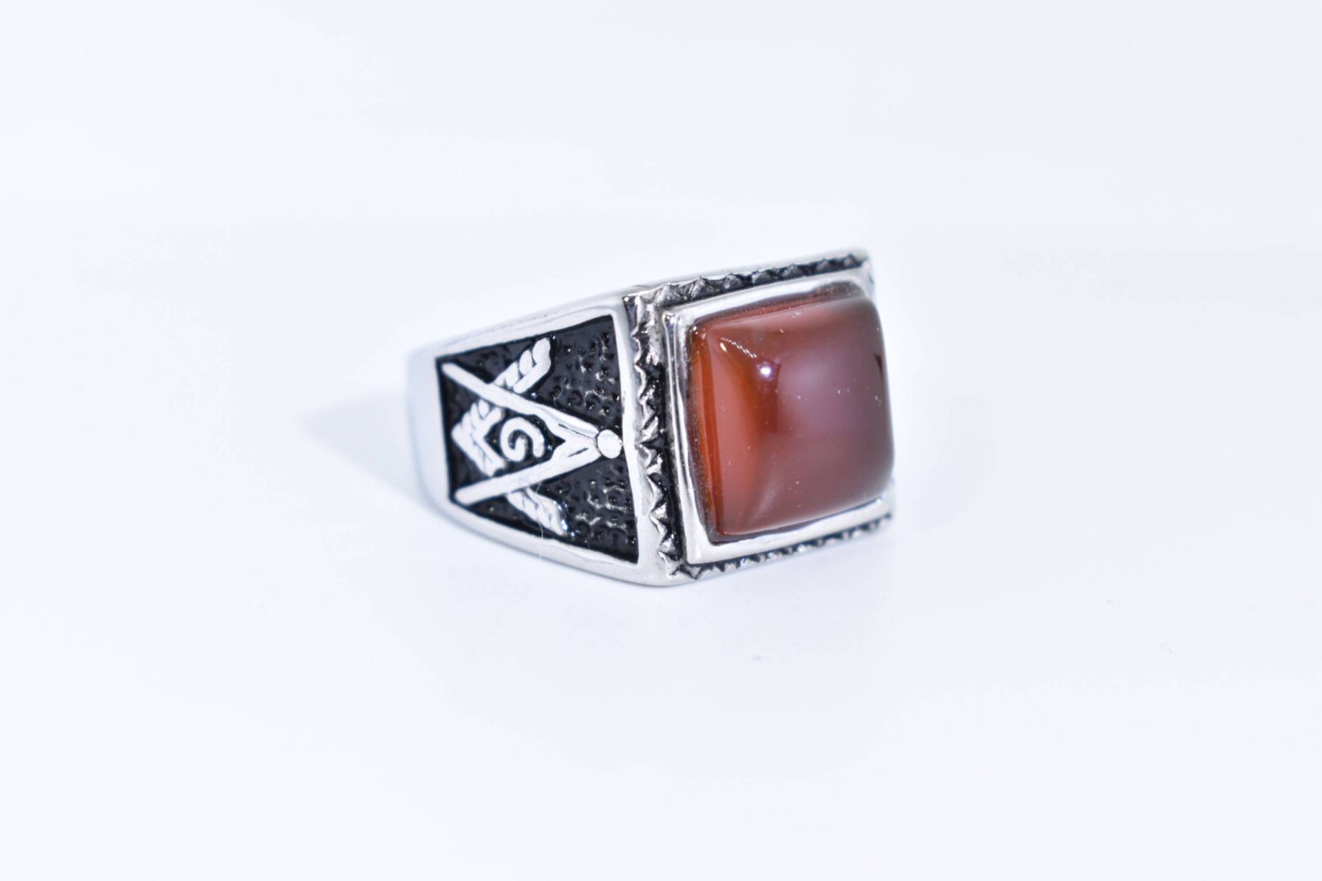 Vintage Gothic Silber Echt Rot Karneol Frei Mason Herrenring von NemesisJewelryNYC