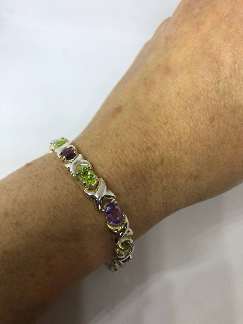 Vintage Granat Amethyst Citrin Peridot in 925 Sterling Silber Tennis Armband von NemesisJewelryNYC