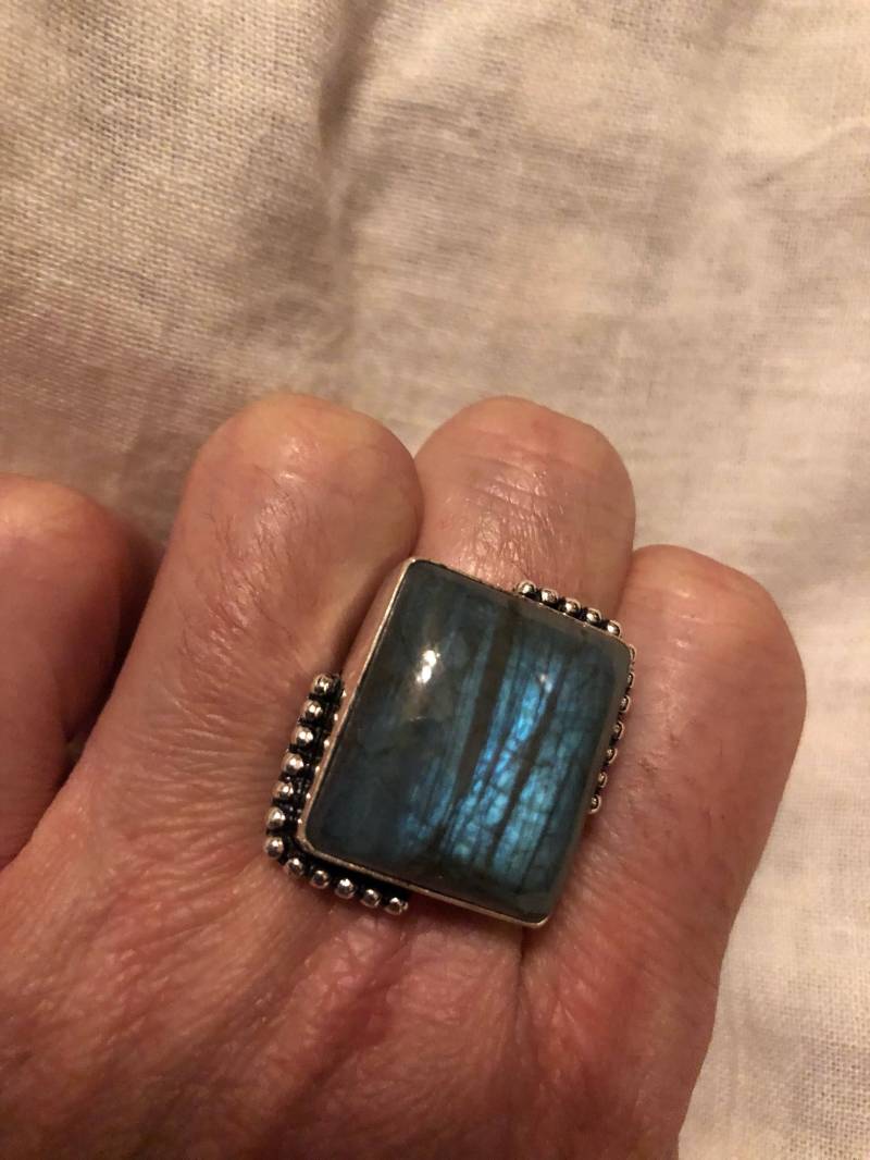 Vintage Große Blau Grün Labradorit Stein Silber Ring von NemesisJewelryNYC