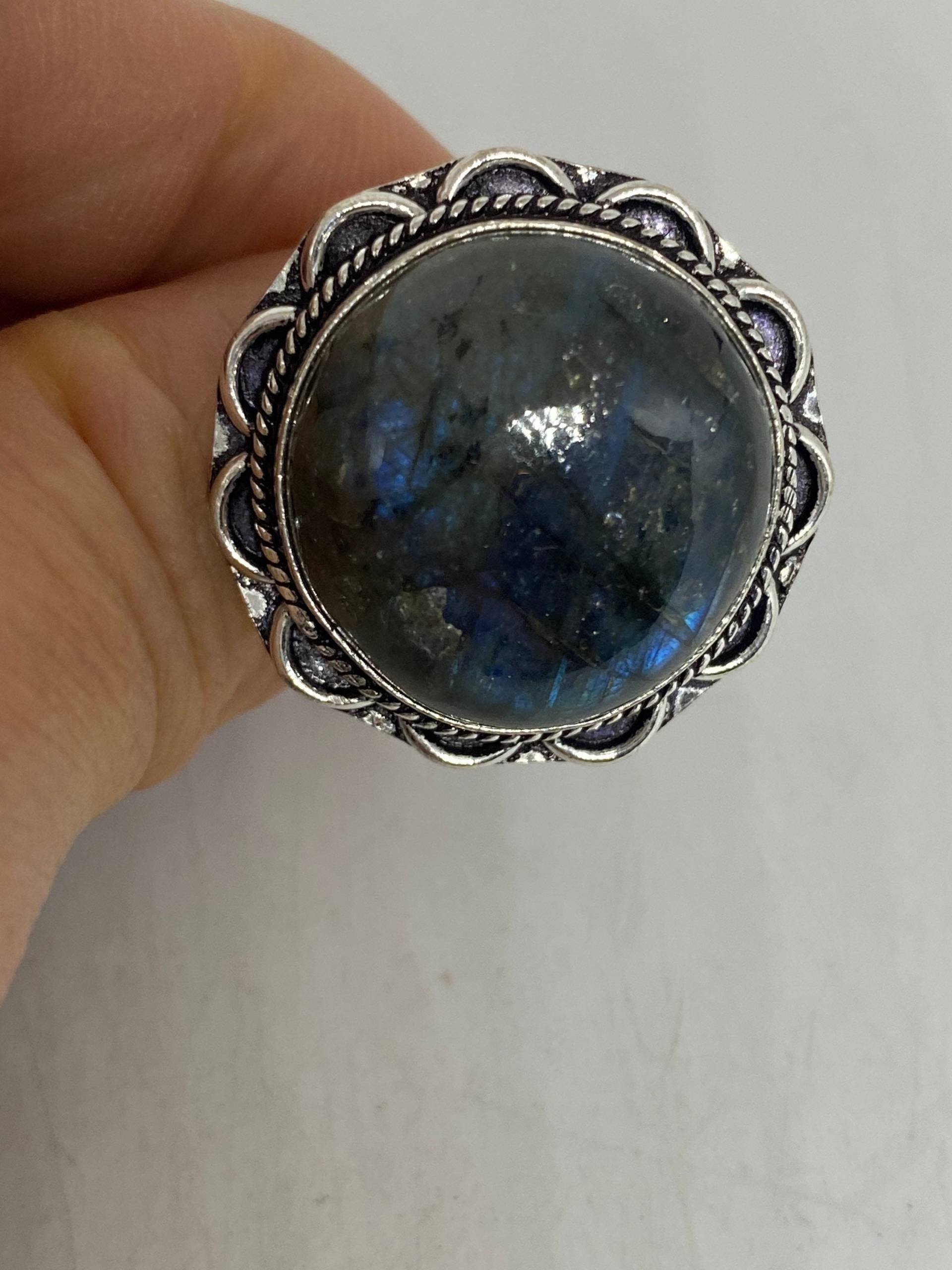 Vintage Große Blau Grün Labradorit Stein Silber Ring von NemesisJewelryNYC