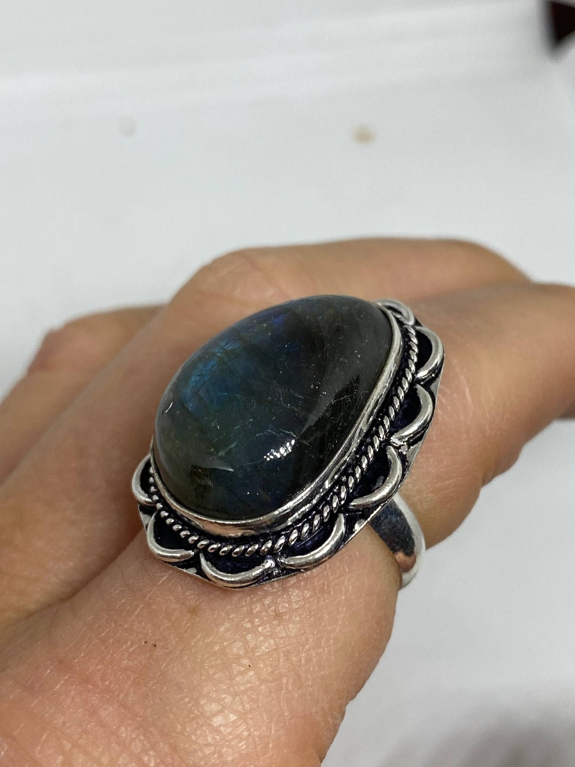 Vintage Großen Blau Grün Labradorit Stein Chunky Statement Cocktail Ring von NemesisJewelryNYC