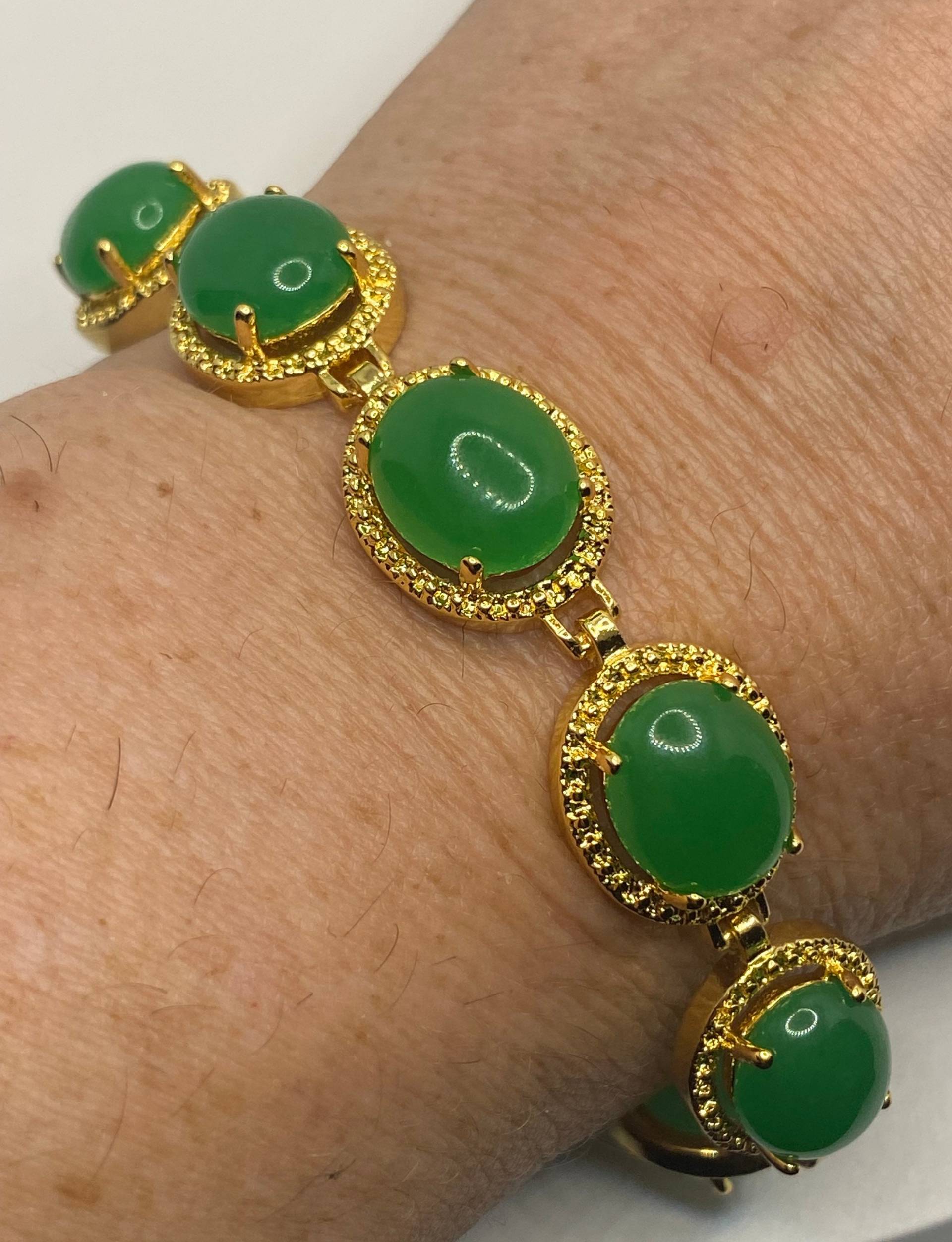 Vintage Grüne Jade Armband Golden Bronze von NemesisJewelryNYC